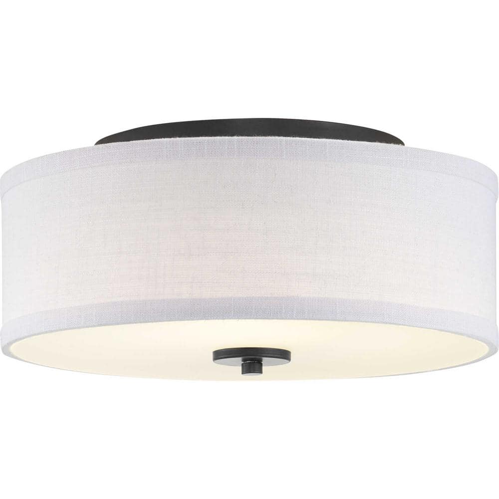 Graphite and White Fabric LED Flush Mount Light, 13-inch