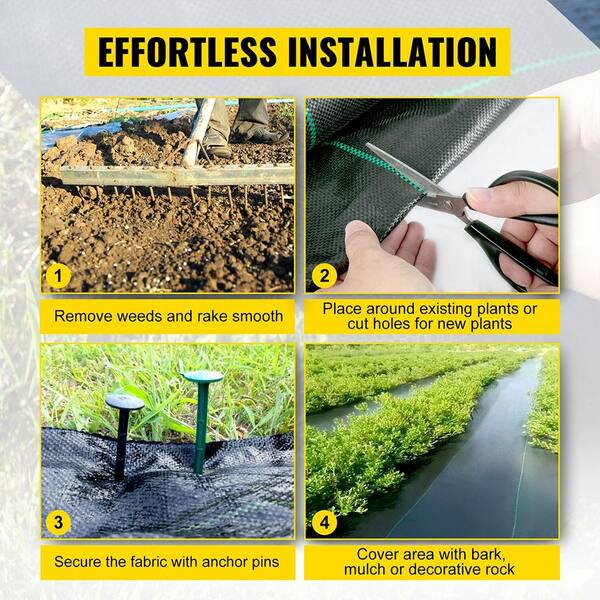 Unbranded - 13 ft. x 108 ft. 5 oz Heavy Duty Weed Barrier Woven PP Fabric, High Permeability Ground Cover, Weed Blocker Mat, Black