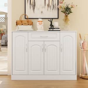 35.4 in. H x 47.3 in. W White Wooden Shoe Storage Cabinet, Console Table with 10 Shelves and 1 Drawer