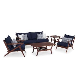 Vaughn 5-Piece Wood Patio Conversation Set with Sunbrella Navy Blue Cushions