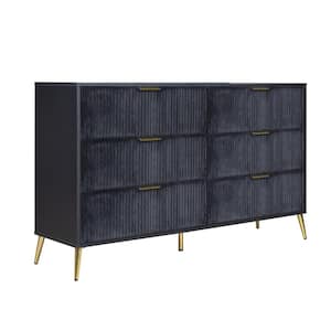 Black and Gold 6-Drawer 58.46 in. W Dresser Without Mirror