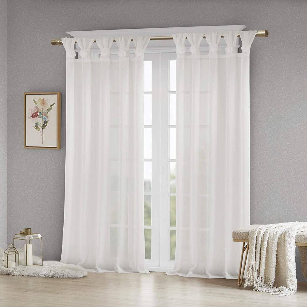 White Faux Linen Sheer Tab Top Curtain Panel