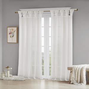 Florah White Faux Linen 50 in. W x 84 in. L Sheer Curtain (Single Panel)