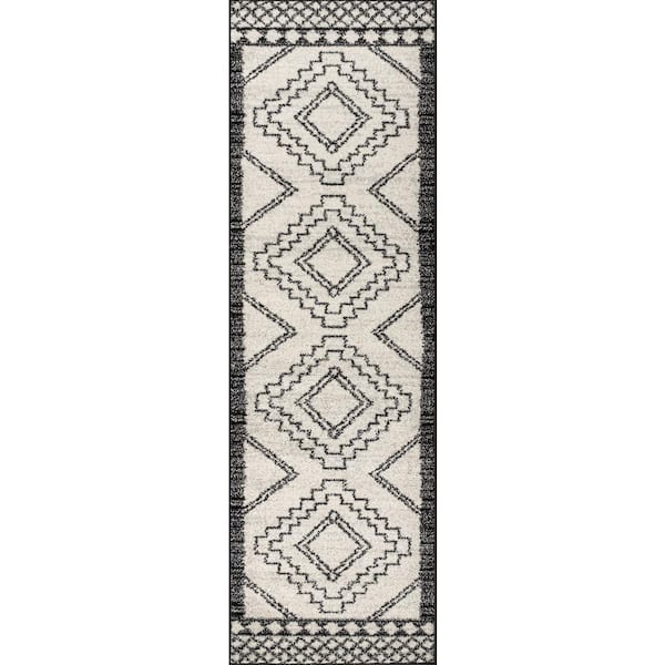Amir Moroccan Beni Souk Cream/Black 2 ft. x 8 ft. Runner Rug