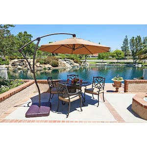 9 ft. Bronze Aluminum Cantilever Patio Umbrella with Crank Open 360 Rotation in Frost Blue Olefin