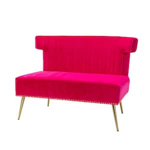 Cupid Modern Fuchsia Velvet Armless Loveseat with Channel-tufted Wingback and Adjustable Leg