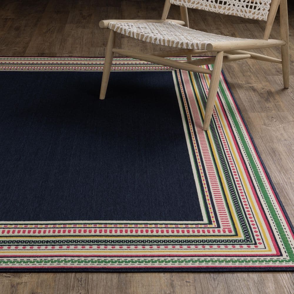Hibiscus Navy/Multi Doormat 3 ft. x 5 ft. Elegant Border Polypropylene Indoor/Outdoor Area Rug product image for price tracking