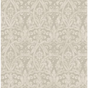 Damask Fleur de Lis Beige Paper Non Pasted Strippable Wallpaper Roll (Cover 56.05 sq. ft.)