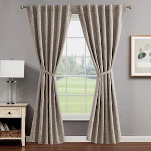 Collins Taupe Branch Pattern Polyester 50 in. W x 96 in. L Back Tab Blackout Curtain (2-Panels with 2-Tiebacks)