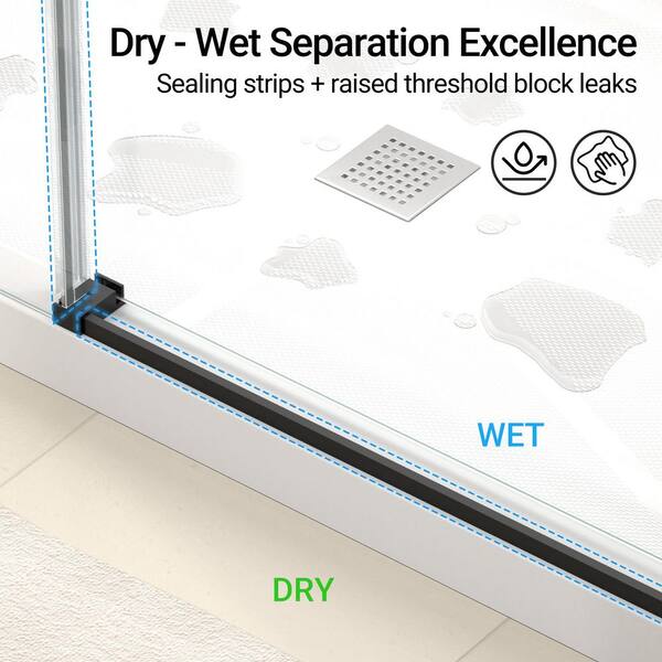 SHAAMA Valora 48 in. W x 76 in. H Single Sliding Frameless Shower