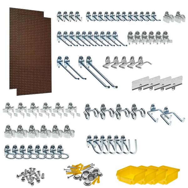 Triton Products Heavy Duty 0.25 in. H x 48 in. W Pegboard Set Wall Organizer Kit in Brown with 83-Piece Locking Hooks