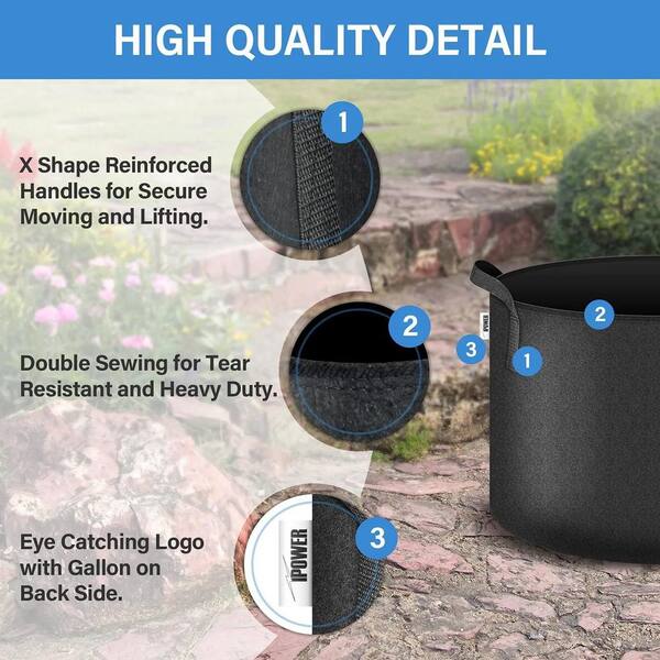 VEVOR 65 gal. with Handles Plant Grow Bag Aeration Fabric Pots Black Grow Bag Plant Container (12-Pack)