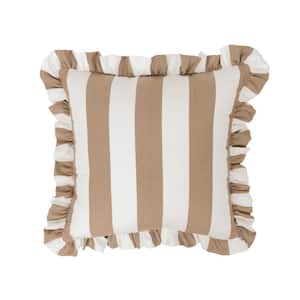 Cabana Stripe Beige/White 18 in. Filled Square Ruffle Outdoor Throw Pillow