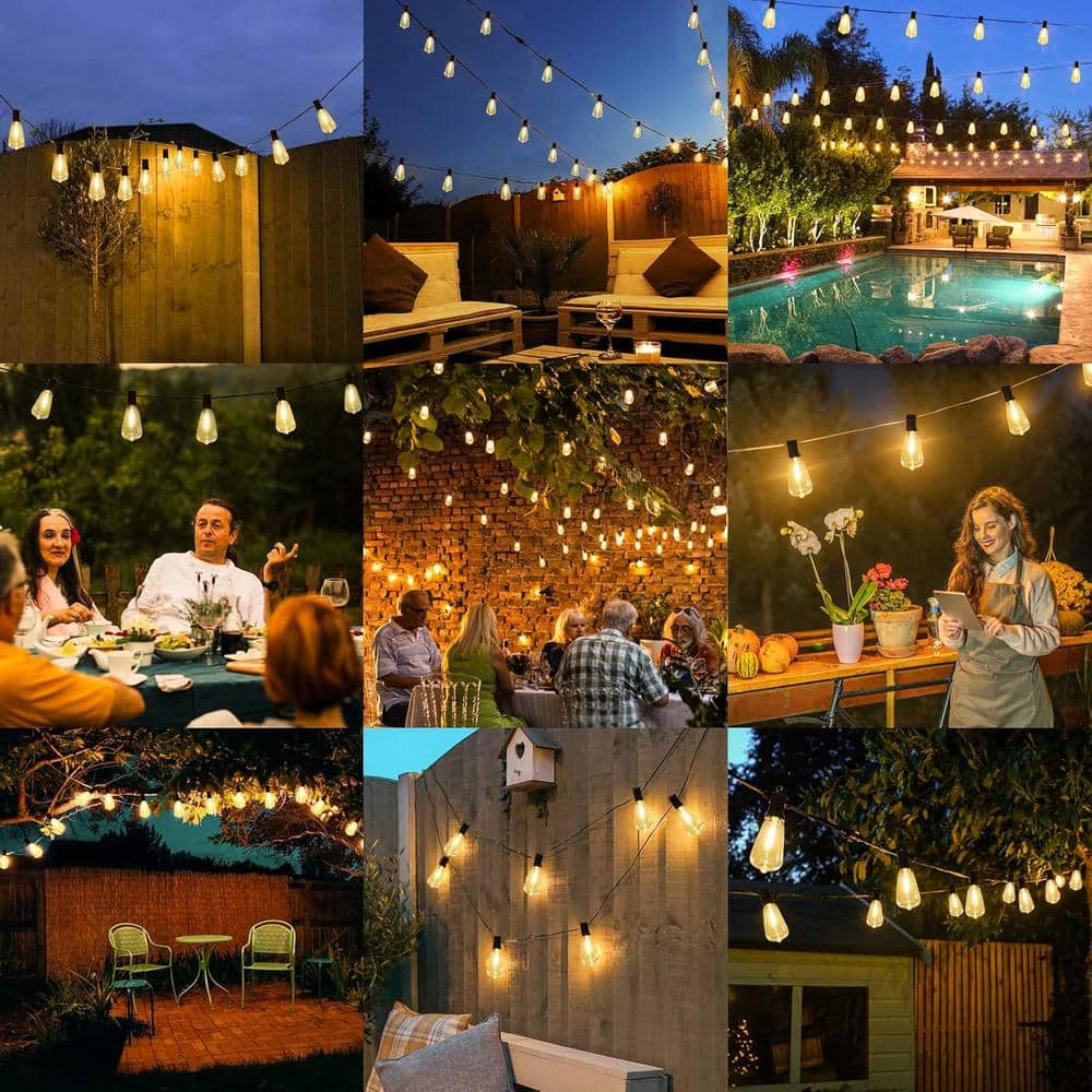 100FT Black LED Outdoor String Lights with Shatterproof Edison Bulbs