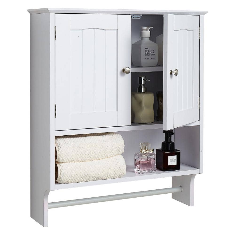 Bathroom Wall Cabinet 2 Doors and Towel Bar Over the Toilet Wall Mounted Storage Shelf price history on PriceWatchPro