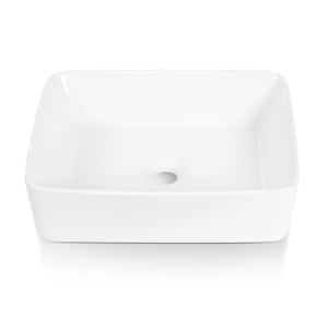 Matte Stone Composite 19-in x 15-in Rectangular Ceramic Bathroom Vanity Vessel Sink Scratch Resistant in White