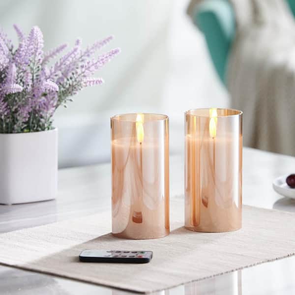 HEMSLY INC 6 in. Gold Mirrored Glass LED Flameless Pillar Candles (Set of 2)