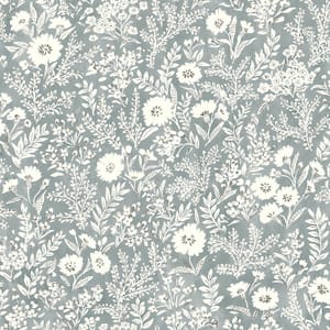 Agathon Blue Floral Wallpaper Sample