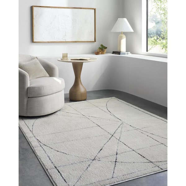Galey Alix x Livabliss Architect V Modern Geometric Area Rug, 6'7 in. x 9' (7' x 9'), Ivory/Black Geometric