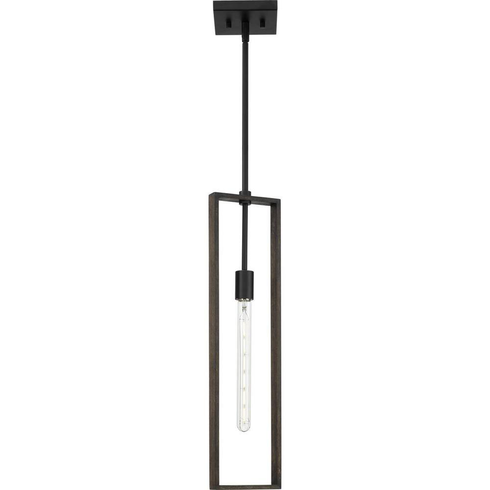 Boundary Matte Black and Gray Wash Oak Single Pendant Light