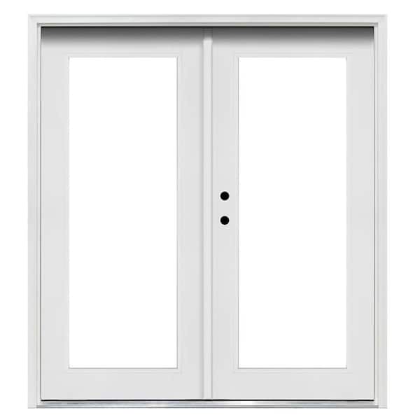 72 in. x 80 in. White Universal Inswing Premium Fiberglass LOE Glass Hinged Patio Door with Brickmold
