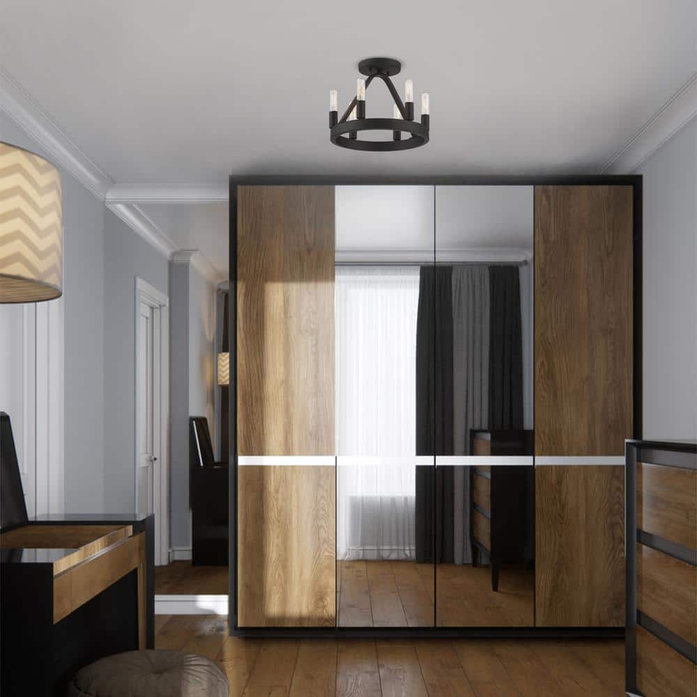 Modern Carousel Black Steel 6-Light Semi-Flush Ceiling Light
