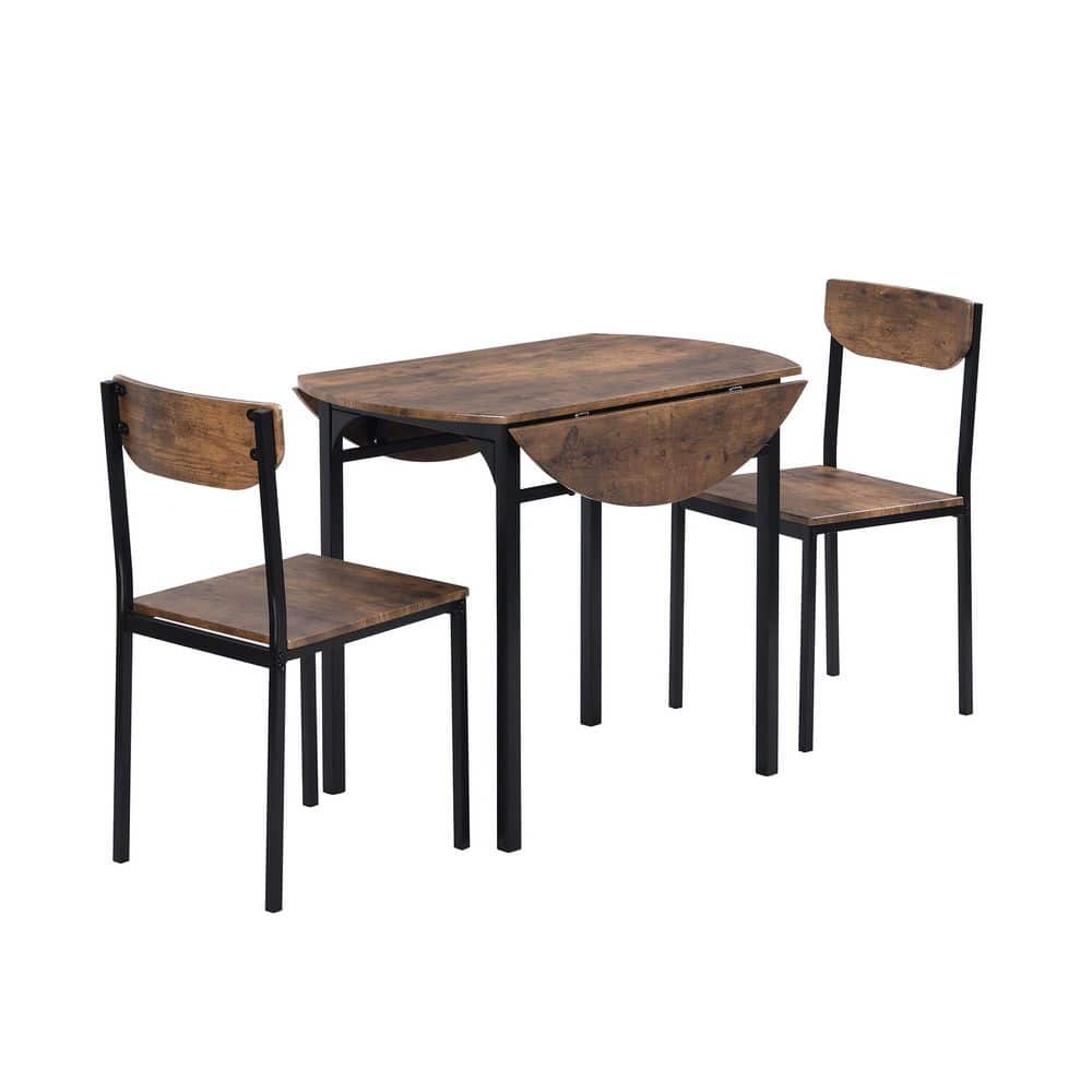 3-Piece Metal Wood Outdoor Dining Table Set with Drop Leaf and 2 Chairs for Small Places in Black Frame and Rustic Brown price history on PriceWatchPro
