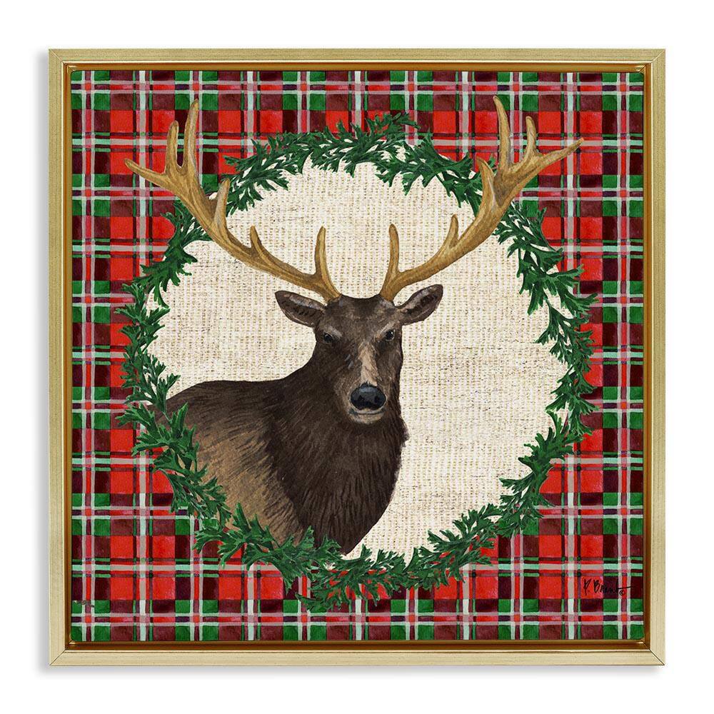 Festive Plaid Elk by Paul Brent Gold Floater Frame Animal Graphic Art Print 18 in. x 18 in. price history on PriceWatchPro