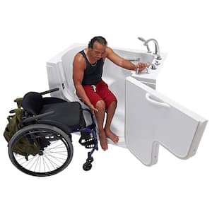 Wheelchair Transfer 60 in. Acrylic Walk in Soaking Tub in White with Faucet Set, Heated Seat and Right 2 in. Dual Drain
