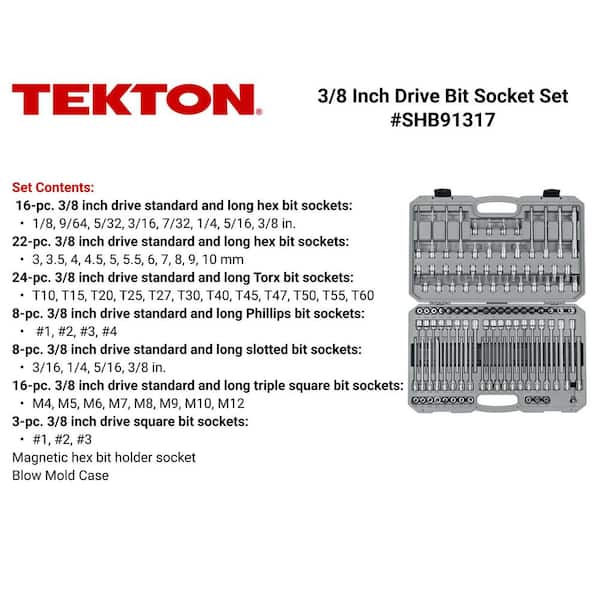 3/8 in. Drive Hex, Torx, TR Torx, Phillips, Slotted, Square Bit Socket Set (110-Piece)
