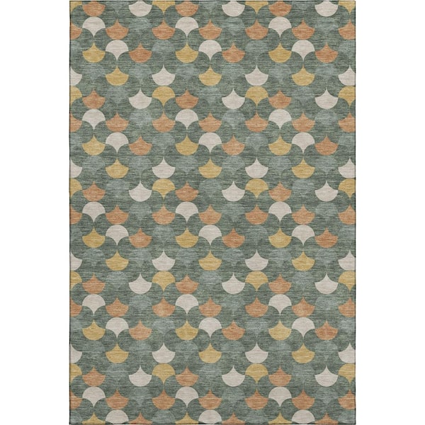 Mayfield Premium Machine Washable Abstract AMF2568 Basil 3 ft. x 5 ft. Area Rug