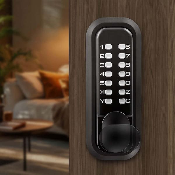 Mechanical Keyless Entry Door Lock, 4-7 Digits Code, 2.0 Code Upgrade, for Garden Gates, Indoor or Outdoor, Black