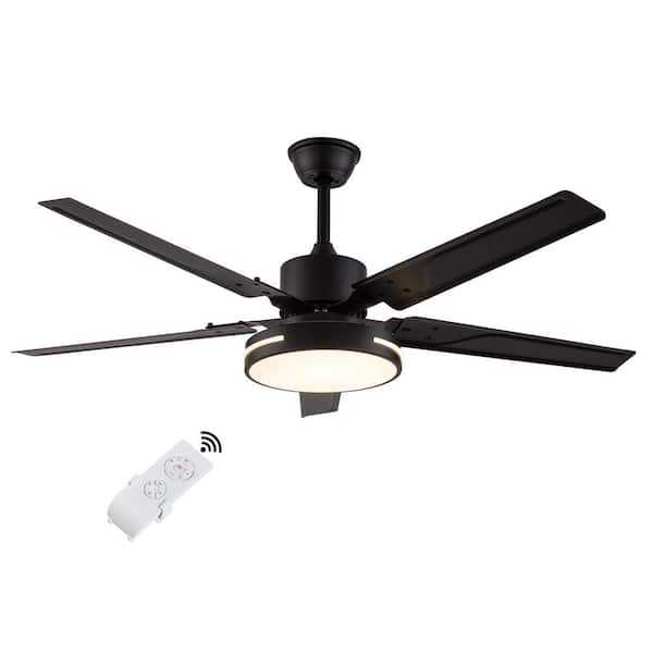 OUKANING 48 in. Indoor Black Modern Simple Integrated LED Ceiling Fan with 5 Iron Blades and Remote Control