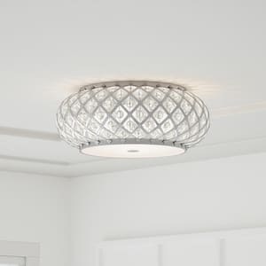 15 in. 5-Light Brushed Stainless Steel Round Flush Mount with Glass Accents