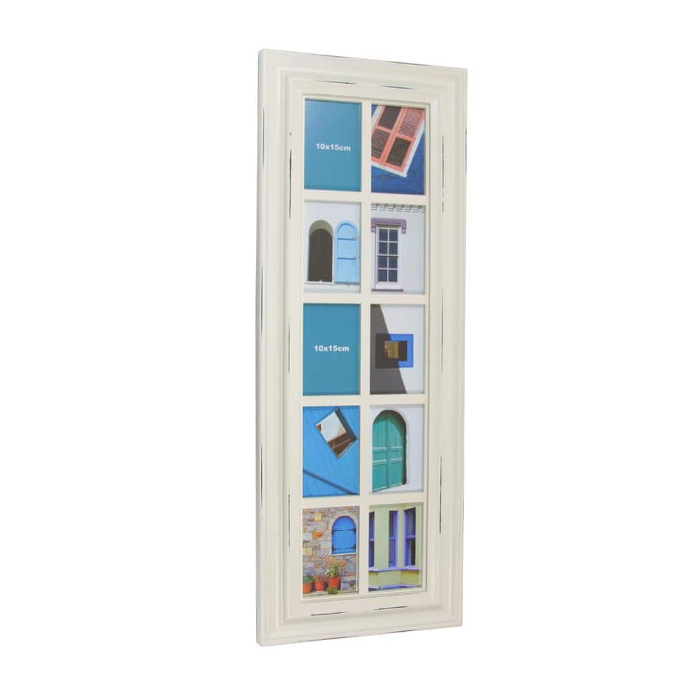 Distressed White 10-Photo Windowpane Collage Frame
