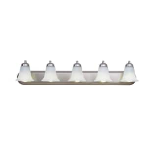 Cabernet Collection 5-Light Brushed Nickel Bathroom Vanity Light Fixture with White Marbleized Shade