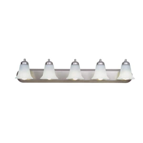 Bel Air Lighting Cabernet Collection 38 in. 5-Light Brushed Nickel Bathroom Vanity Light Fixture with White Marbleized Glass Shades