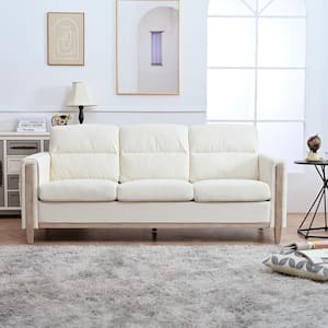 79.53 in. Wide Straight Arm Fabric Rectangle Modern Sofa in. Beige with Side Pocket