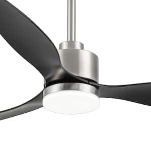 Alisio 52 in. Indoor Brushed Nickel Ceiling Fans with Light, Integrated LED 3-Reversible Black Blades and Remote Control