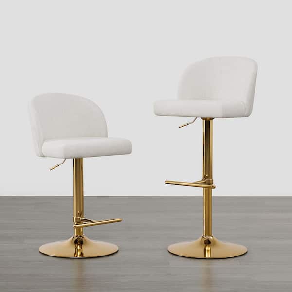 Levi Cream/Gold Gas Lift Adjustable Swivel Counter Stool with Upholstered Backrest for Kitchen or Home Bar (Set of 2)