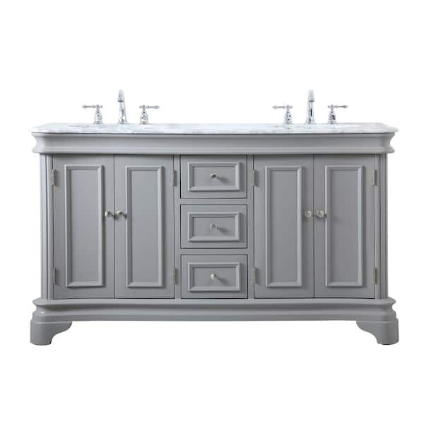 Unbranded Simply Living 60 in. W x 21.5 in. D x 35 in. H Bath Vanity in Grey with Cararra White Marble Top