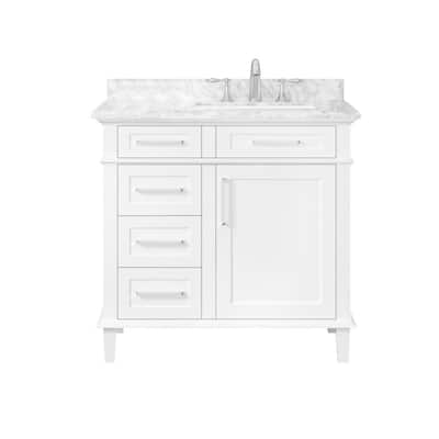 Sonoma 36 in. W x 22 in. D x 34 in. H Bath Vanity in White with White Carrara Marble Top
