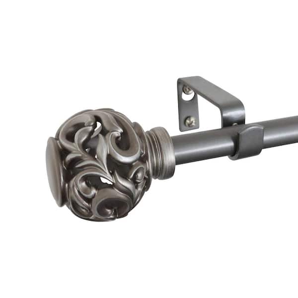 Vine Open Ball 48 in. - 86 in. Adjustable Curtain Rod 5/8 in. in Venetian Silver with Finial