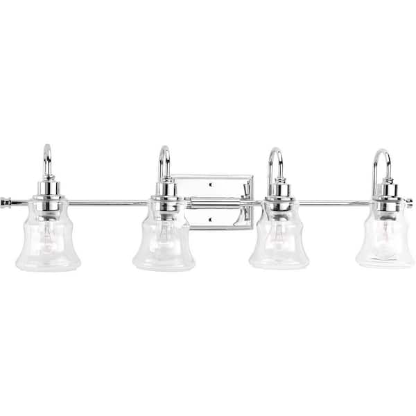 Litchfield Collection 4-Light Polished Chrome Clear Glass Coastal Bath Vanity Light