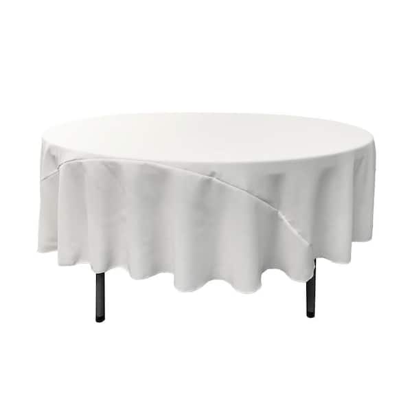 90 in. White Polyester Poplin Round Tablecloth