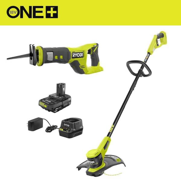 RYOBI ONE+ 18V Cordless String Trimmer and Reciprocating Saw with Battery $99