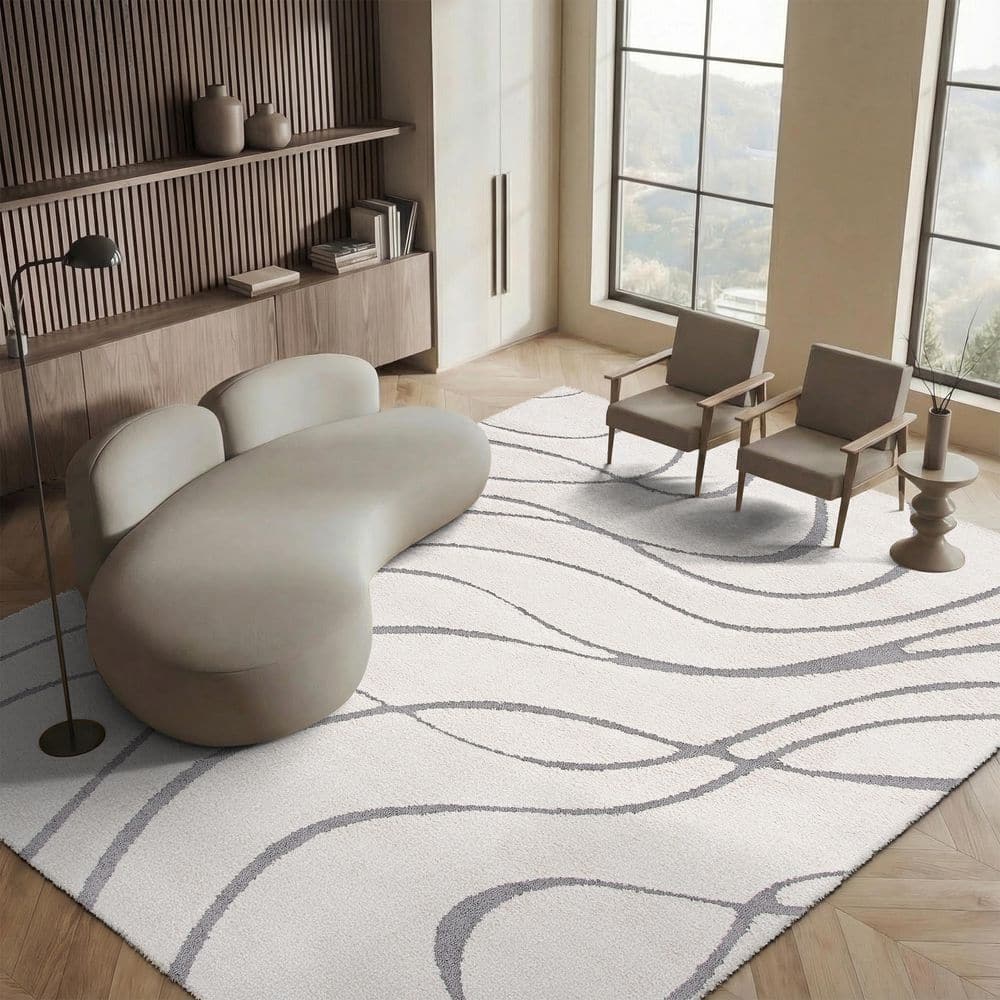 Florida Shag 6 ft. x 8 ft. Cream/Gray Solid Color Area Rug price history on PriceWatchPro