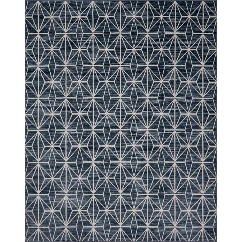 Navy Blue and Ivory Rectangular Easy-Care Area Rug 8' x 10'