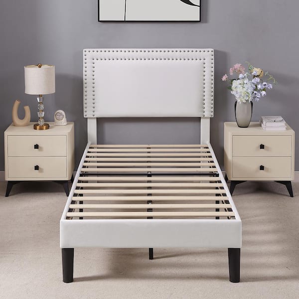 VECELO Upholstered Bed with Adjustable Headboard, No Box Spring 