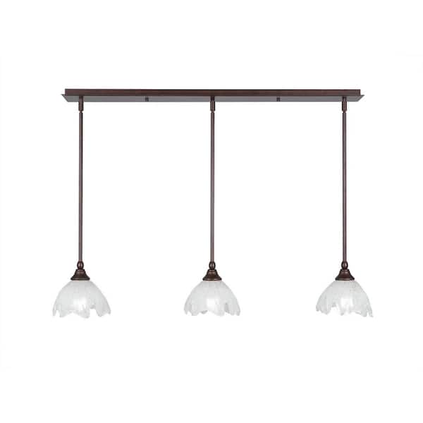 Unbranded Livingston 100-Watt 3 Light Bronze, Linear Pendant Light with 7 in. Gold Ice Glass Shades No Bulbs Included